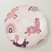 ユニコーン虹：パステル魔法背景。 ラウンドクッション (裏面)