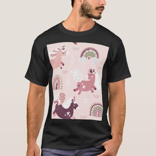 ユニコーン虹:パステル魔法背景。 Tシャツ (正面)
