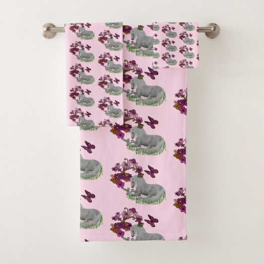 ユニコーン蝶と花模様 バスタオルセット (インサイチュ)