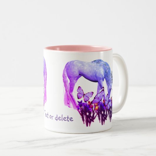 ユニコーン蝶ファンタジーアーパーソナライズされたト ツートーンマグカップ (正面右)