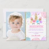 ユニコーン誕生パーティーサンキューカード(写真付き)  招待状 (正面)