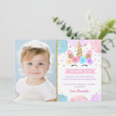 ユニコーン誕生パーティーサンキューカード(写真付き)  招待状 (スタンド正面)