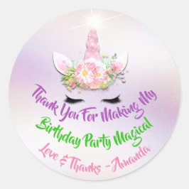 ユニコーン誕生日の好意ピンクスパーク金ゴールドフローラブルー ラウンドシール