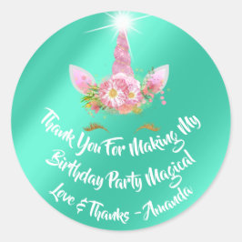 ユニコーン誕生日の好意ピンクスパーク金ゴールドフローラミント ラウンドシール