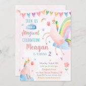 ユニコーン誕生日の招待マジカル誕生日パーティー 招待状 (正面/裏面)