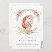 ユニコーン誕生日への招待5年 招待状 (正面/裏面)