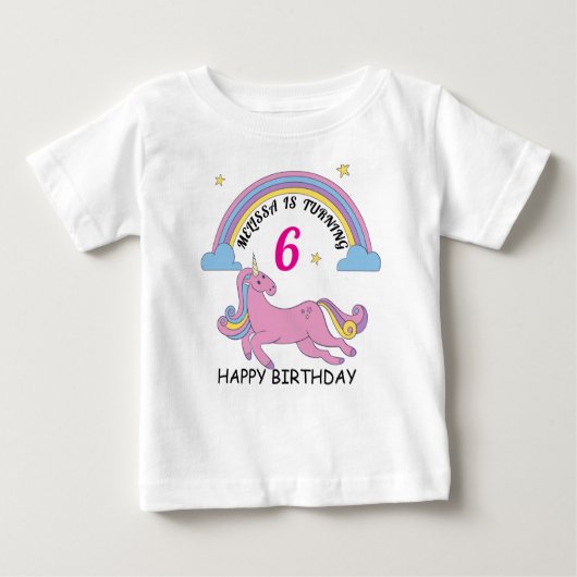 ユニコーン誕生日ガールカスタムトドラーTシャツ ベビーTシャツ (正面)