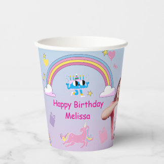 ユニコーン誕生日ガールカップカスタム- 8ozパーティーカップ 紙コップ