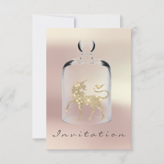ユニコーン誕生日ガールズナイトアウトパーティーバラ金ゴールド 招待状 (正面)