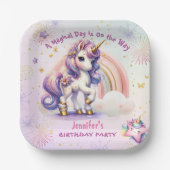 ユニコーン誕生日ガールパープル金ゴールド虹 ペーパープレート (正面)