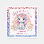ユニコーン誕生日ガールピンクレインボーグリッター スタンダードカクテルナプキン (正面)