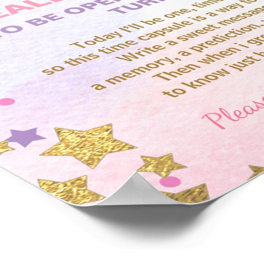 ユニコーン誕生日ゲストブックタイムカプセルピンクガール ポスター (角)