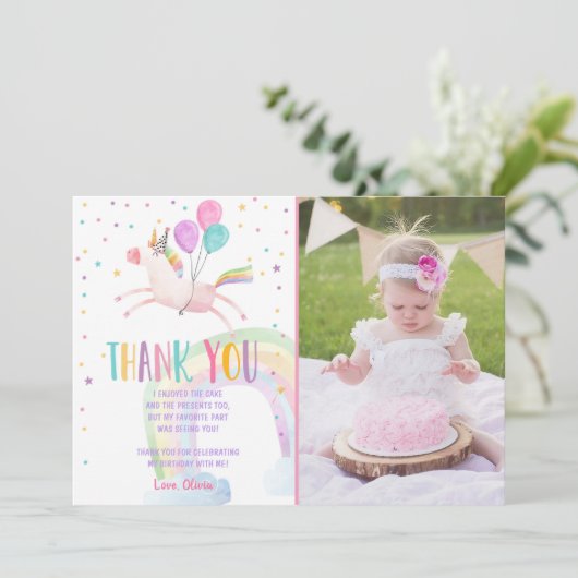 ユニコーン誕生日サンキューカードピンクマジカル サンキューカード (スタンド正面)