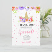 ユニコーン誕生日サンキューカードピンク 招待状 (スタンド正面)