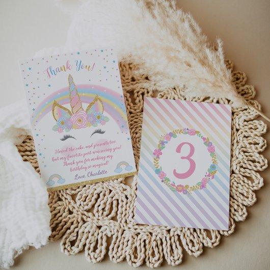 ユニコーン誕生日サンキューカード、ユニコーンパーティー サンキューカード