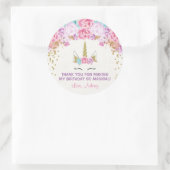 ユニコーン誕生日ステッカー、ピンクと金ゴールド ラウンドシール (バッグ)