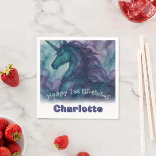 ユニコーン誕生日ナプキン – アルコールインクスタイル スタンダードカクテルナプキン (インサイチュ)