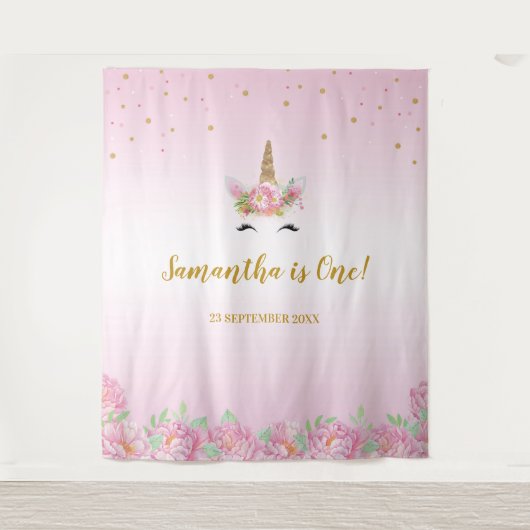 ユニコーン誕生日パーティタペストリーバックドランドバナー タペストリー (正面)