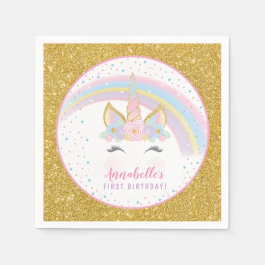 ユニコーン誕生日パーティナプキンス スタンダードカクテルナプキン (正面)