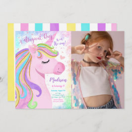 ユニコーン誕生日パーティフォト招待状 招待状