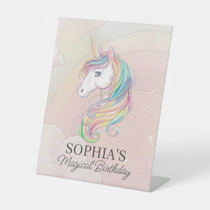 ユニコーン誕生日パーティレインボーパーティーサイン 台座サイン