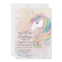 ユニコーン誕生日パーティレインボーパーティー招待状