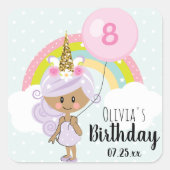 ユニコーン誕生日パーティーありがとうダークスキントーン スクエアシール (正面)