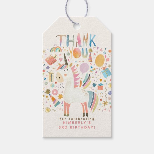 ユニコーン誕生日パーティーありがとう ギフトタグ (正面)