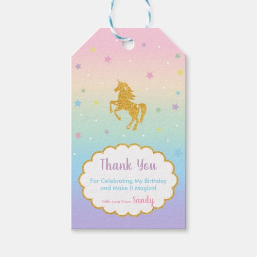 ユニコーン誕生日パーティーお願いサンキューギフトラベル ギフトタグ (正面)