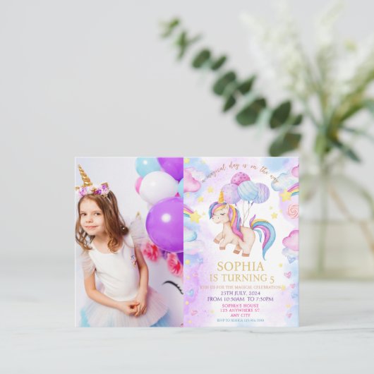 ユニコーン誕生日パーティーの写真 ポストカード (スタンド正面)