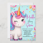 ユニコーン誕生日パーティーの招待テンプレート 招待状 (正面)