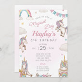 ユニコーン誕生日パーティーの招待状マジカルデー 招待状 (正面/裏面)