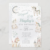 ユニコーン誕生日パーティーの招待状マジカルデー 招待状 (正面/裏面)
