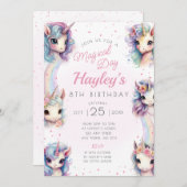 ユニコーン誕生日パーティーの招待状マジカルデー 招待状 (正面/裏面)