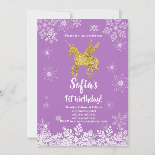 ユニコーン誕生日パーティーの招待状 招待状 (正面)
