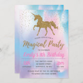 ユニコーン誕生日パーティーの招待状 招待状 (正面/裏面)