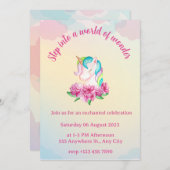 ユニコーン誕生日パーティーの招待状 招待状 (正面/裏面)