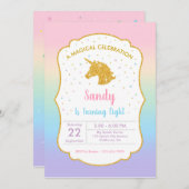 ユニコーン誕生日パーティーの招待 招待状 (正面/裏面)