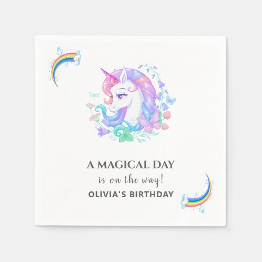 ユニコーン誕生日パーティーの装飾 スタンダードカクテルナプキン (正面)