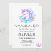 ユニコーン誕生日パーティーの装飾 招待状 (正面/裏面)