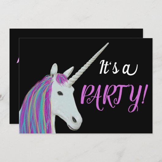 ユニコーン誕生日パーティーへの招待 招待状 (正面/裏面)