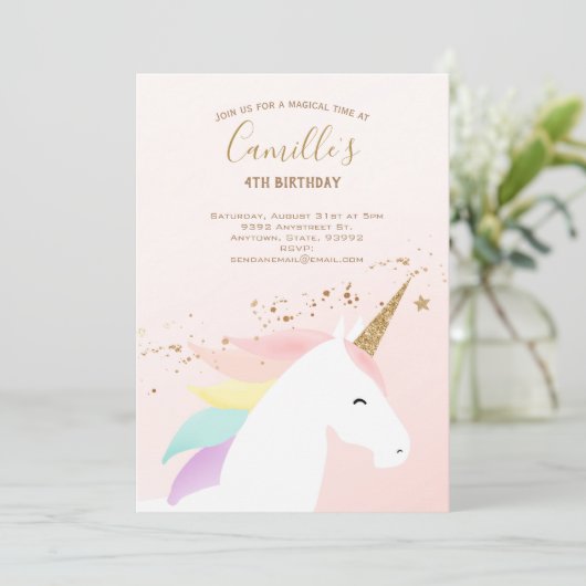 ユニコーン誕生日パーティーへの誘モダン導 招待状 (スタンド正面)