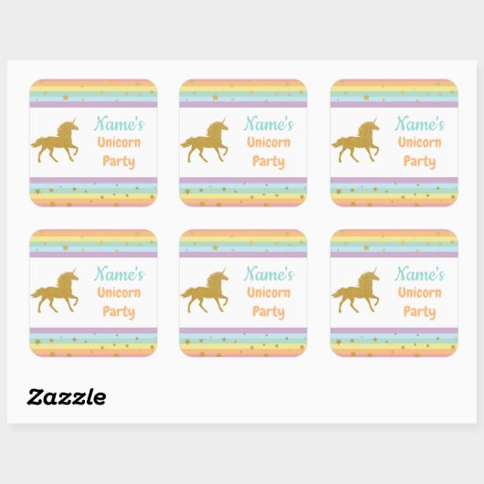 ユニコーン誕生日パーティーグリッターガールキッズシール スクエアシール (シート)