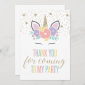 ユニコーン誕生日パーティーサンキューカード サンキューカード (正面/裏面)
