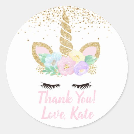 ユニコーン誕生日パーティーステッカー ラウンドシール (正面)