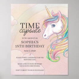 ユニコーン誕生日パーティータイムカプセル標識 ポスター