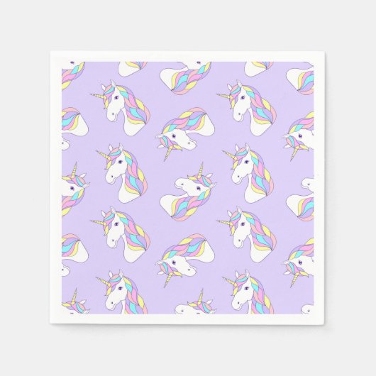 ユニコーン誕生日パーティーパープル スタンダードカクテルナプキン (正面)