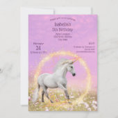 ユニコーン誕生日パーティーピンクとラベンダー+写真 招待状 (正面)