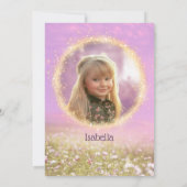 ユニコーン誕生日パーティーピンクとラベンダー+写真 招待状 (裏面)