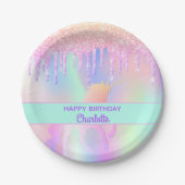 ユニコーン誕生日パーティーピンクの女の子 ペーパープレート (正面)
